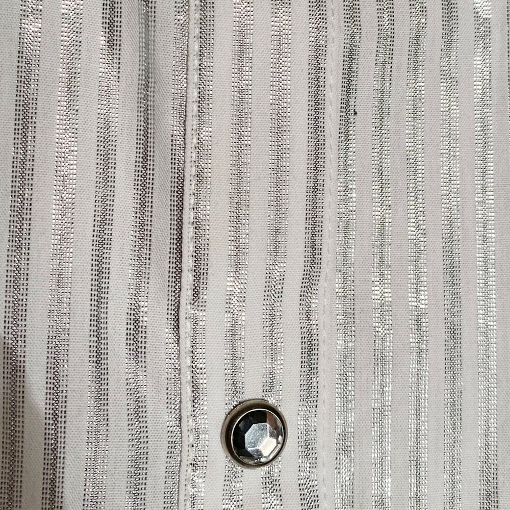 Vintage Y2K WRANGLER Metallic Silver Striped WESTERN Shirt! Large - Picture 5 of 15